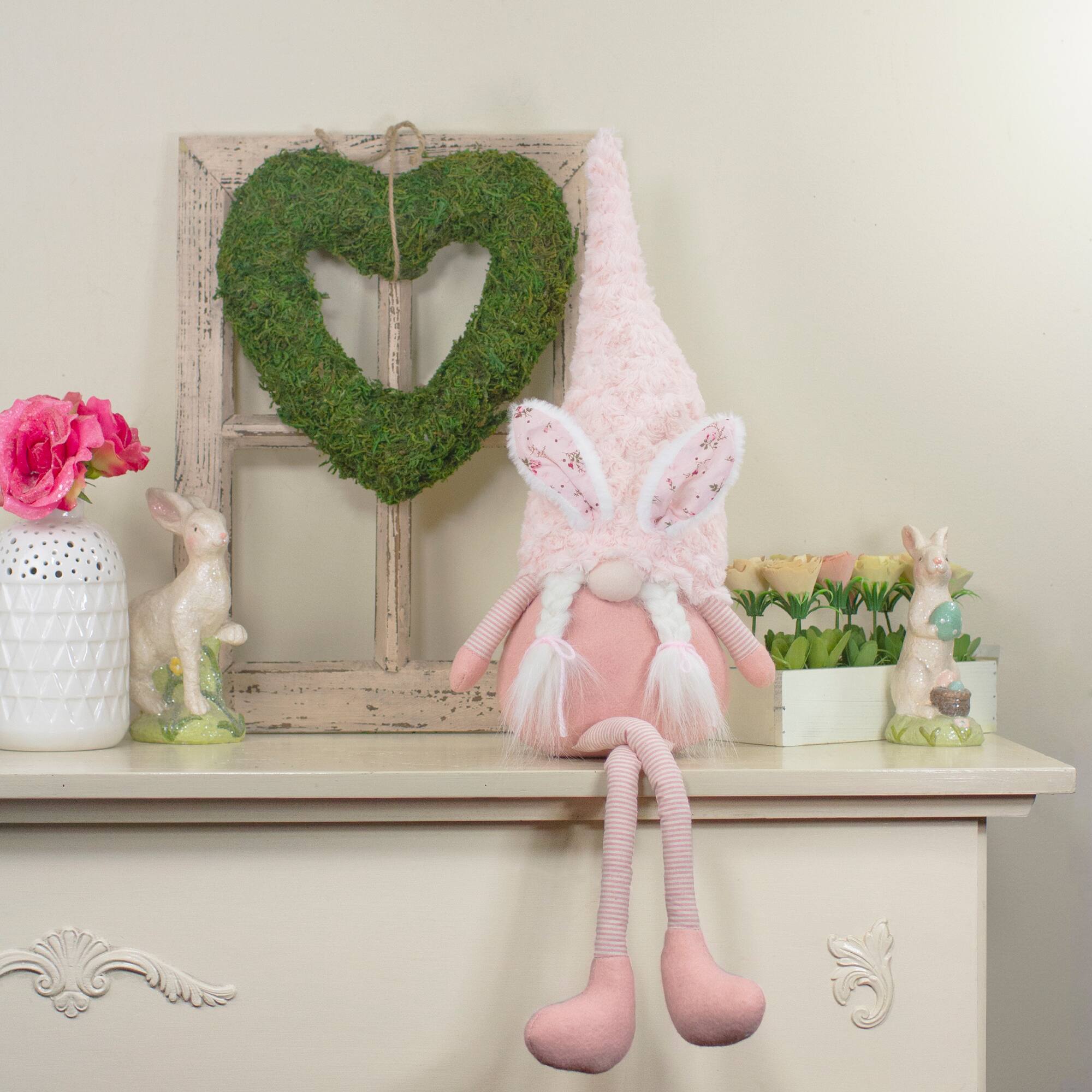 32" White & Pink Sitting Easter Bunny Gnome Figure